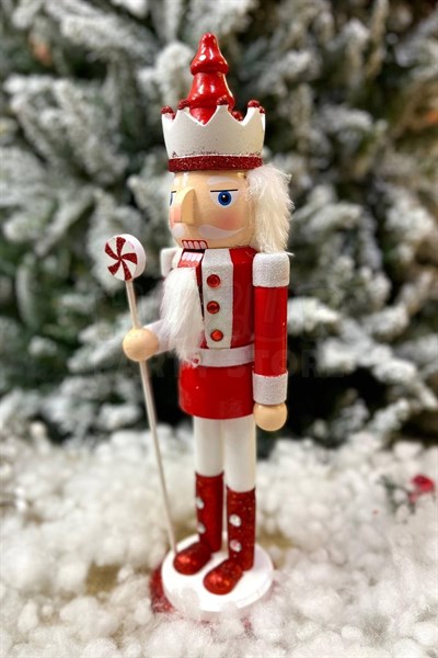 40 Cm Şekerli Fındıkkıran Kırmızı Beyaz Renkli Kurşun Asker Nutcracker Yılbaşı Yeni Yıl Dekoru