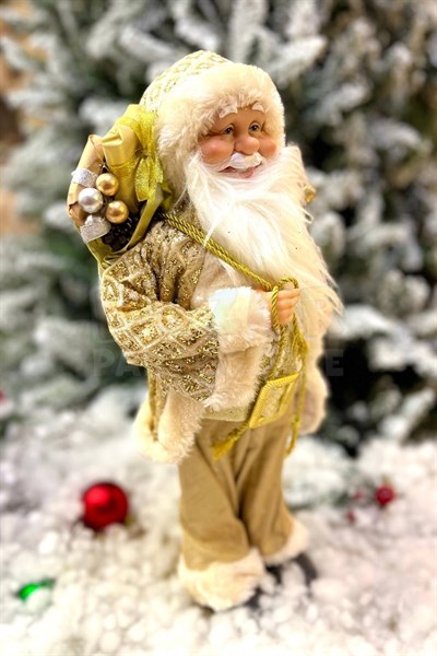 45 Cm Dekoratif Noel Baba Gold Altın Sarısı Renkli Ayakta Durabilen Yeni Yıl Yılbaşı Süsü Dekoru