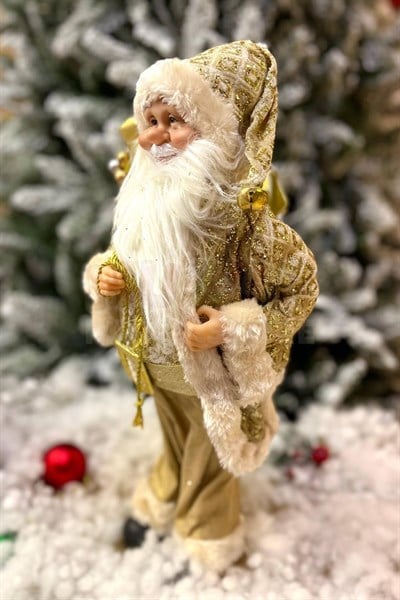 45 Cm Dekoratif Noel Baba Gold Altın Sarısı Renkli Ayakta Durabilen Yeni Yıl Yılbaşı Süsü Dekoru