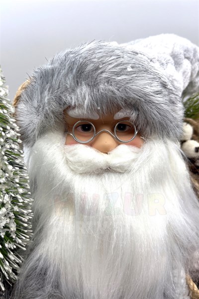 45 Cm Lüx Noel Baba Büyük Boy Gümüş Kürklü Ağaç Ve Bohçalı Ayakta Durabilen Yeni Yıl Yılbaşı Süsü