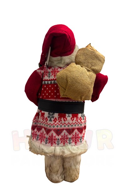 45 cm Noel Baba Figürü Geyik Desenli Kıyafet Fener ve Hediye Çuvalı Detaylı Yılbaşı Ağacı Dekor Süsü