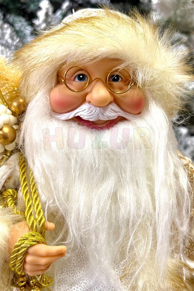 45 Cm Noel Baba Gold Beyaz Renk Dekoratif Kürklü Ayakta Durabilen Yeni Yıl Yılbaşı Süsü Dekor