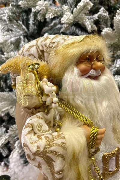 45 Cm Noel Baba Gold Beyaz Renk Dekoratif Kürklü Ayakta Durabilen Yeni Yıl Yılbaşı Süsü Dekor