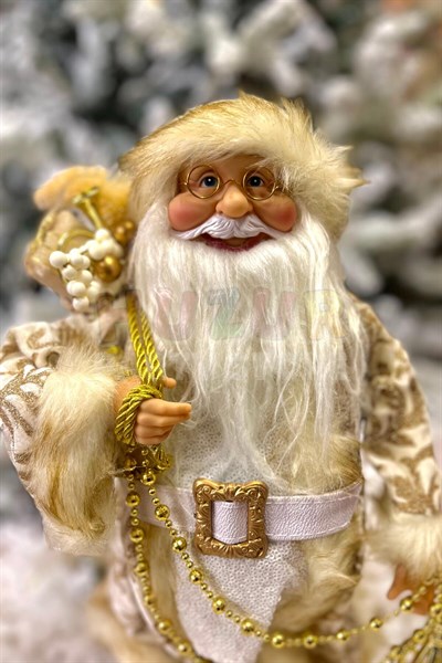 45 Cm Noel Baba Gold Beyaz Renk Dekoratif Kürklü Ayakta Durabilen Yeni Yıl Yılbaşı Süsü Dekor