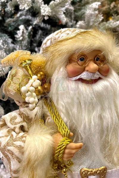 45 Cm Noel Baba Gold Beyaz Renk Dekoratif Kürklü Ayakta Durabilen Yeni Yıl Yılbaşı Süsü Dekor