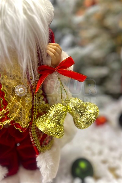 45 Cm Noel Baba Kırmızı Gold Renk Dekoratif Kürklü Ayakta Durabilen Yeni Yıl Yılbaşı Süsü Dekor