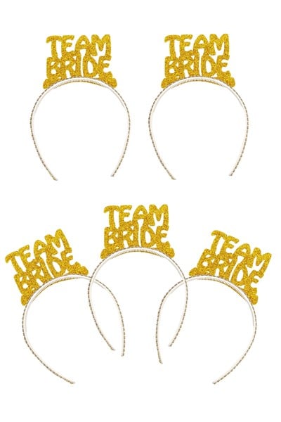 5 Adet Gold Team Bride Simli Eva Taç Altın Sarısı Bekarlığa Veda Bride To Be Partisi Nedime Tacı