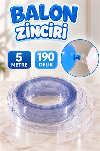5 Metre Balon Zinciri Şeriti Çift Delikli Şeffaf Balon Kemeri Yapma Süsleme Aparatı 190 Delikli