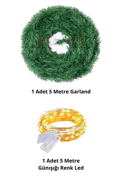 5 Metre Işıklı Yeşil Çam Dalı Şerit Garland Yılbaşı Yeni Yıl Ağacı Gürleştirici Dekor Günışığı Ledli
