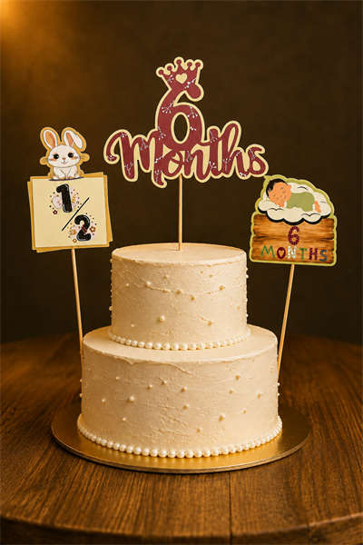 6 Ay Doğum Günü Parti Seti Happy 6 Months Banner Şapka Pasta Süsü Kürdan Süs Yarım Yaş Konsepti