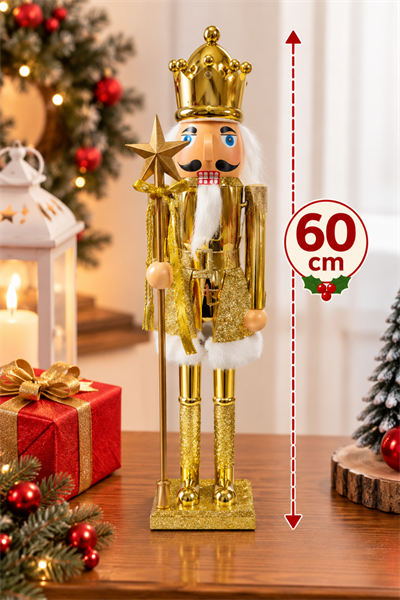 60 Cm Fındıkkıran Metalik Gold Renkli Kurşun Asker El Yapımı Yılbaşı Süsü Ağzı Açılıp Kapanabilen