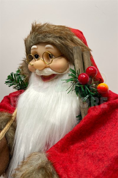 60 Cm Noel Baba Figürü Prime Seri Kırmızı Kürklü Fenerli Çalılı Yılbaşı Ağacı Dekoru Yeni Yıl Süsü