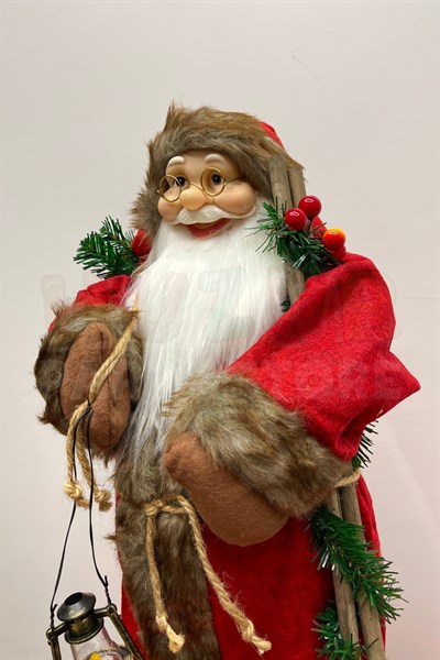 60 Cm Noel Baba Figürü Prime Seri Kırmızı Kürklü Fenerli Çalılı Yılbaşı Ağacı Dekoru Yeni Yıl Süsü