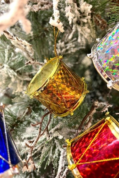 6lı 4.5 Cm Davul Süs Yılbaşı Yeni Yıl Çam Ağacı Süsü Gold Kırmızı Renk Parlak Ekoseli Desen