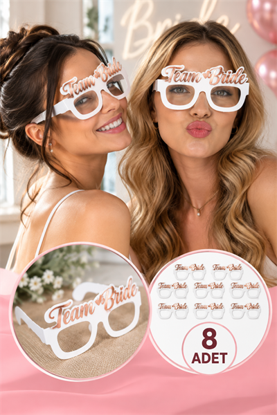 8 Adet Bride Konsepti Gözlük Rose Gold Renk Team Bride Yazılı Beyaz Bekarlığa Veda Partisi Gözlüğü