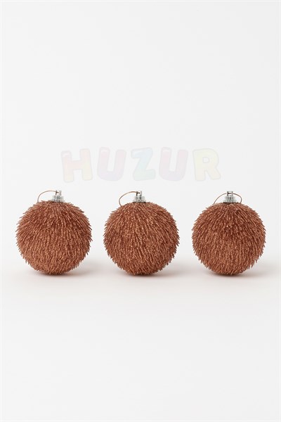 8 Cm 3lü Püsküllü Rose Gold Renk Top Yılbaşı Çam Ağacı Süsü Simli Işıltılı Lüks Yeni Yıl Ağaç Topu