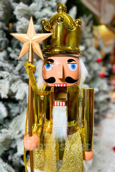 85 Cm Fındıkkıran Metalik Gold Renkli Kurşun Asker El Yapımı Yılbaşı Süsü Ağzı Açılıp Kapanabilen