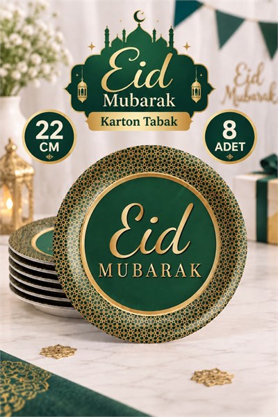 8li Ramazan Bayramı Karton Tabak 22 Cm Dayanıklı Eid Mubarak Temalı Muslim Festival Dini Islami Süsü