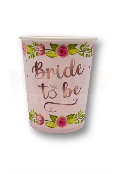 8li Tabak Bardak Seti Bride To Be Yazılı Pudra Pembe Çiçek Yüzük Detaylı Bekarlığa Veda Partisi