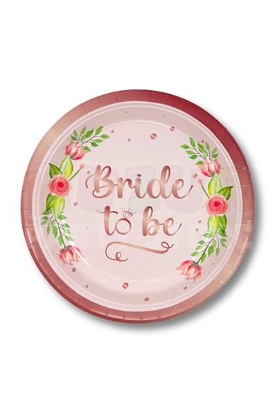 8li Tabak Bardak Seti Bride To Be Yazılı Pudra Pembe Çiçek Yüzük Detaylı Bekarlığa Veda Partisi