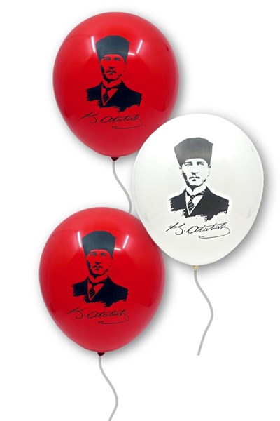 Atatürk Balon 10 Adet 30 Cm Mustafa Kemal Türk Bayrağı Ay Yıldız Kırmızı Beyaz Milli Bayram Balonu