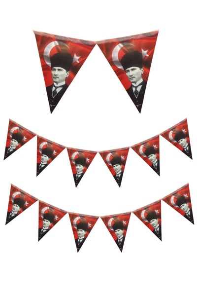 Atatürk Baskılı Flama Kendinden Ipe Dizili Ipli Kağıt Ay Yıldız Şerit Bayrak 160x22cm 10 Parça