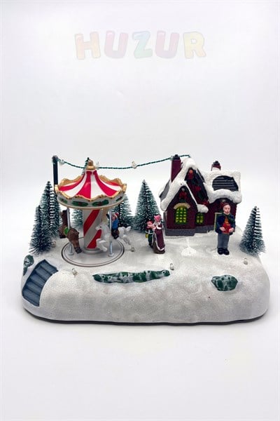 Atlı Karınca Çocuklar Müzikli Işıklı Hareketli 27x16 Cm Kış Şehri Temalı Yılbaşı Yeni Yıl Dekor Süsü