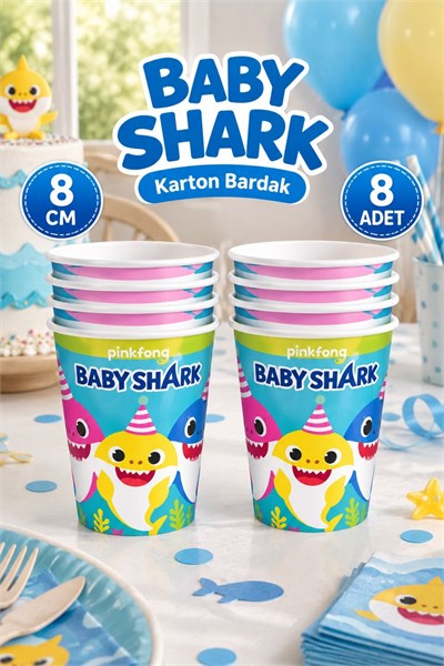Baby Shark Karakterli 8 Adet Bardak Bebek Köpekbalığı Temalı Konsept Lisanslı Orijinal Ürün