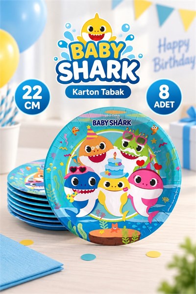 Baby Shark Karakterli 8 Adet Tabak Bebek Köpekbalığı Temalı Konsept Lisanslı 23 Cm Orijinal Ürün