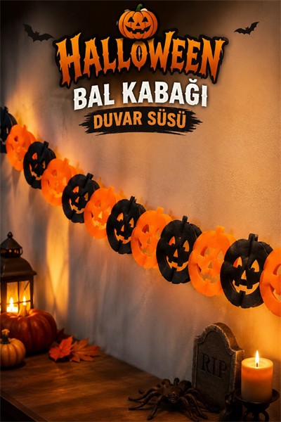 Bal Kabağı Duvar Süsü Turuncu Siyah Halloween Cadılar Bayramı Parti Dekorasyon Süsleme Aksesuarı