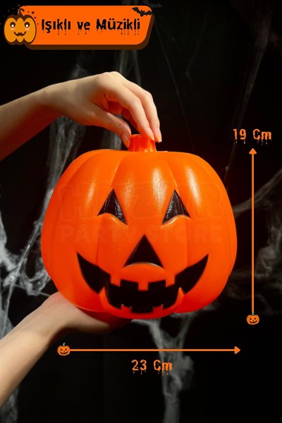 Balkabağı 23x19 Cm Işıklı Müzikli Sese Ve Dokunmaya Duyarlı Halloween Dekoru Cadılar Bayramı Süsü