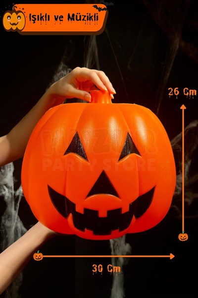 Balkabağı 30x26 Cm Işıklı Müzikli Sese Ve Dokunmaya Duyarlı Halloween Dekoru Cadılar Bayramı Süsü