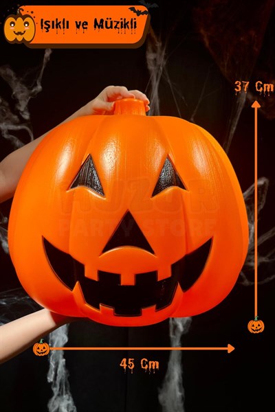 Balkabağı 45x37 Cm Işıklı Müzikli Sese Ve Dokunmaya Duyarlı Halloween Dekoru Cadılar Bayramı Kabak