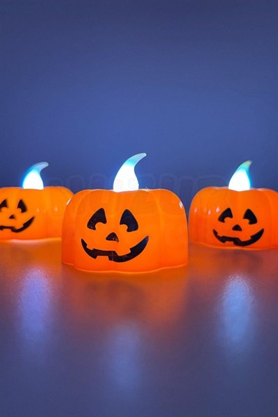 Balkabağı Şekilli Beyaz Işıklı Pilli Tealight Mum Halloween Partisi Cadılar Bayramı 3 Adet 4.5x4.5cm
