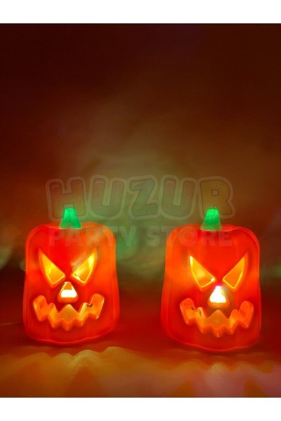 Balkabağı Şekilli Rengarenk Işıklı Pilli Büyük Tealight Mum Halloween Cadılar Bayramı 3 Adet 7x5 Cm