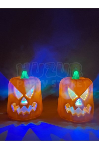 Balkabağı Şekilli Rengarenk Işıklı Pilli Büyük Tealight Mum Halloween Cadılar Bayramı 3 Adet 7x5 Cm