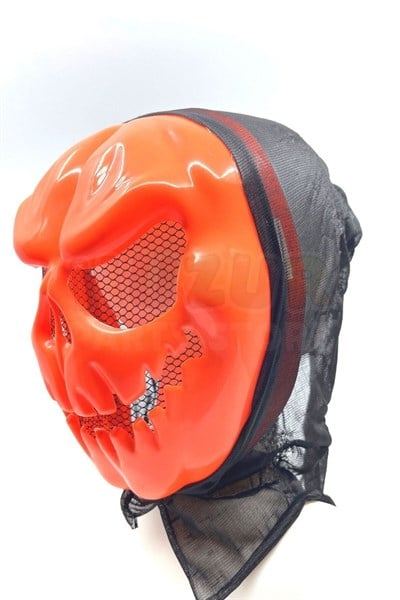 Balkabağı Suratlı Maske Arkası Siyah Tüllü Halloween Partisi Cadılar Bayramı Unisex Şaka Ürünü Süsü
