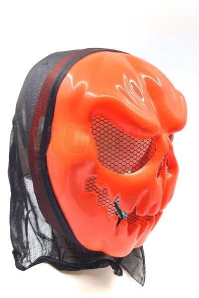Balkabağı Suratlı Maske Arkası Siyah Tüllü Halloween Partisi Cadılar Bayramı Unisex Şaka Ürünü Süsü