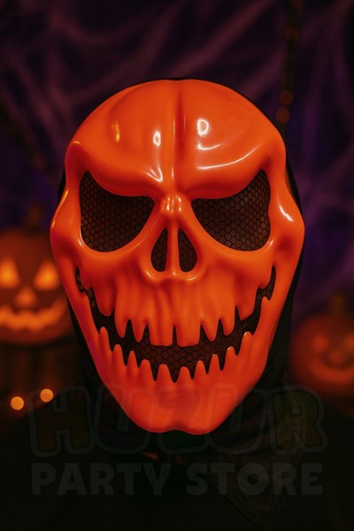 Balkabağı Suratlı Maske Arkası Siyah Tüllü Halloween Partisi Cadılar Bayramı Unisex Şaka Ürünü Süsü