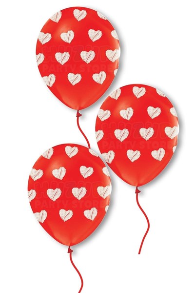 Beyaz Kalp Baskılı Kırmızı Balon 10 Adet 30 Cm Kara Kalem Çizim Tipi Baskı Sevgililer Günü Romantik
