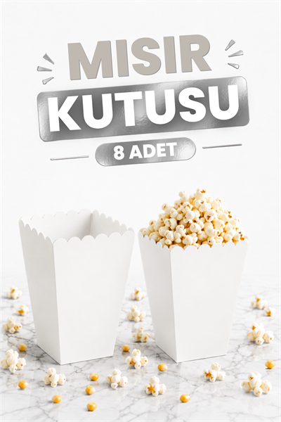 Beyaz Mısır Kutusu 8li Karton Cips Kutusu Düz Renkli 8 Adet Pop Corn Darı Kabı