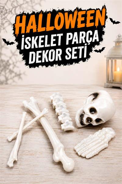 Beyaz Renkli Dekoratif Iskelet Seti Halloween Partisi Cadılar Bayramı Omurga Kafatası Ayak Kemiği
