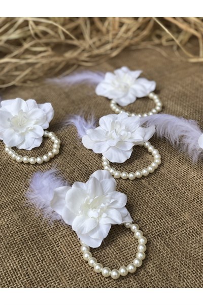 Bride To Be 10 Adet Nedime Gelin Bilekliği Tüy Ve Inci Detaylı Beyaz Renkli Bekarlığa Veda Partisi