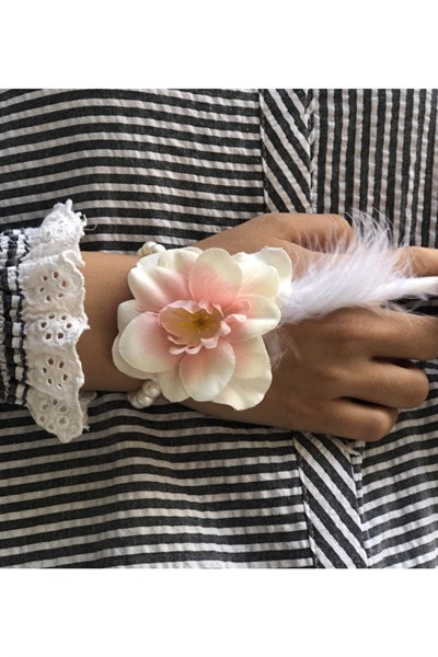 Bride To Be 10 Adet Nedime Gelin Bilekliği Tüy Ve Inci Detaylı Beyaz Somon Bekarlığa Veda Partisi
