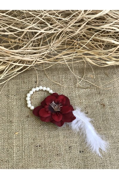 Bride To Be 10 Adet Nedime Gelin Bilekliği Tüy Ve Inci Detaylı Bordo Renkli Bekarlığa Veda Partisi