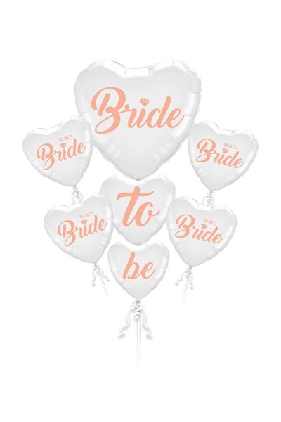 Bride To Be 5 Parça 7 Balon Folyo Kalp Set Beyaz Üstüne Rose Gold Renk 100 Cm Bekarlığa Veda Partisi