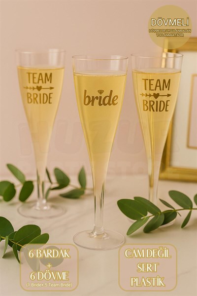 Bride To Be Partisi Kadeh Şampanya Bardağı 6lı Bekarlığa Veda Partisi Mika Sert Bardak Dövmeli