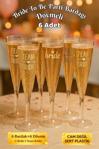 Bride To Be Partisi Kadeh Şampanya Bardağı 6lı Bekarlığa Veda Partisi Mika Sert Bardak Dövmeli