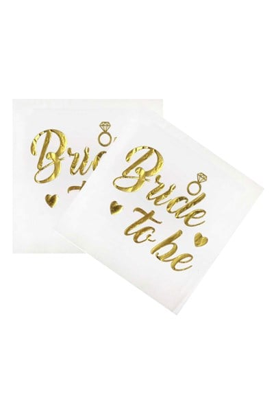 Bride To Be Peçete Gold Yaldızlı Beyaz 16lı Altın Varaklı Bekarlığa Veda Partisi Süsleri Malzemeleri