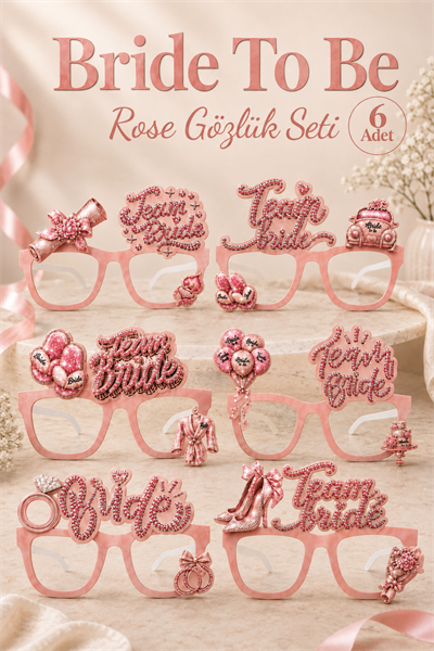 Bride To Be Rose  6'lı Gözlük Seti Team Bride Yazılı Bekarlığa Veda Gelin Partisi Fotoğraf Aksesuarı